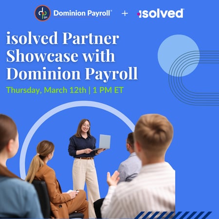 A professional presentation scene featuring a speaker with a laptop, addressing an engaged audience during the isolved Partner Showcase.