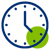 A stylized clock illustration with a blue outline and a green circle, symbolizing time and efficiency