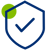 A blue shield with a check mark inside, accompanied by a green circle, symbolizing protection and approval