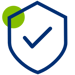 A blue shield with a check mark inside, accompanied by a green circle, symbolizing protection and approval