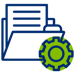 Graphic depicting a folder with documents and a gear symbol, representing document management and automation.