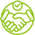 two hands shaking with a check mark above the hands