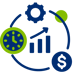 Business performance visualization featuring time, growth, and financial elements, highlighting ongoing support and maintenance workflow