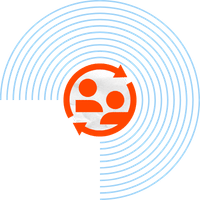 HR and payroll services icon showing two people with cyclical arrows, representing employee management and workforce solutions
